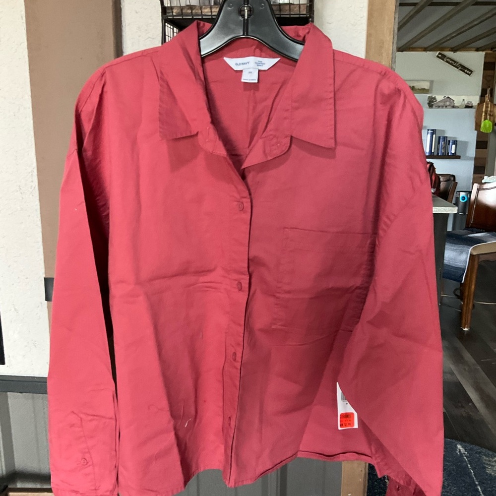 Old Navy Women's Red Button-Down Shirt